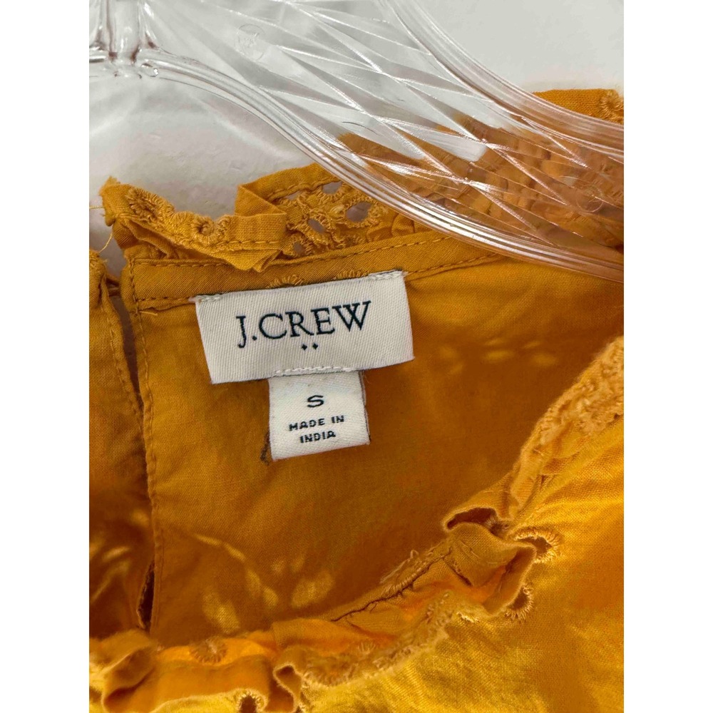 J.Crew Ruffleneck Eyelet Yoke Top Gold Yellow Women's Dainty Feminine Small - Picture 2 of 14